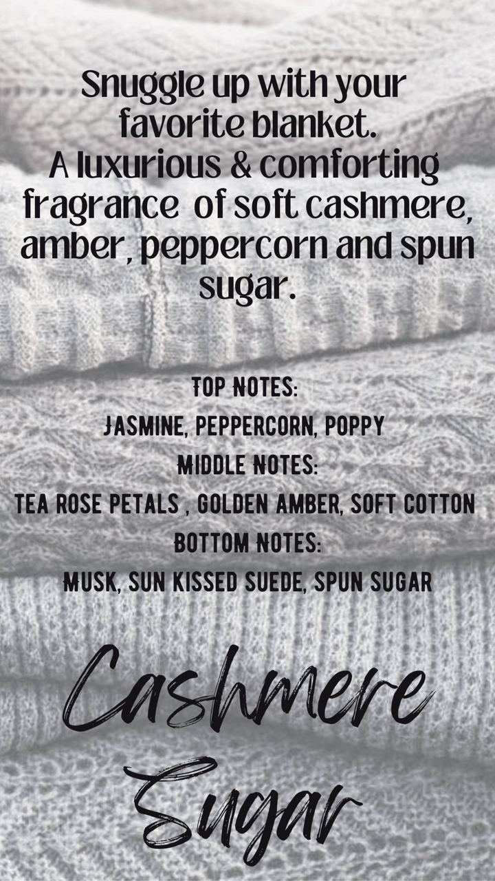 CASHMERE SUGAR / 8 oz. Candle w/ black lid and crackling wood wick