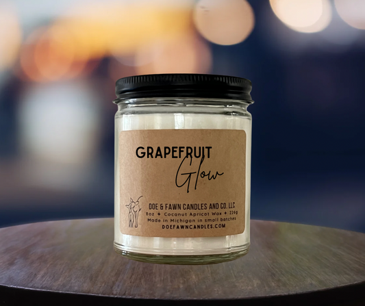 GRAPEFRUIT GLOW / 8 oz clear jar w/ crackling wood wick