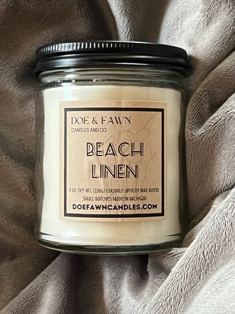 BEACH LINEN / 8 oz clear jar w/ crackling wood wick